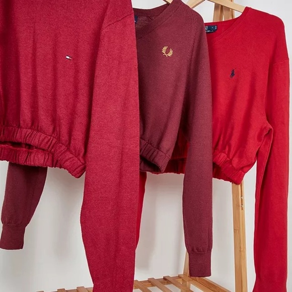 UO Urban Renewal From Vintage Red Chaps Bubble Hem Cropped Jumper Size Large - Picture 2 of 7